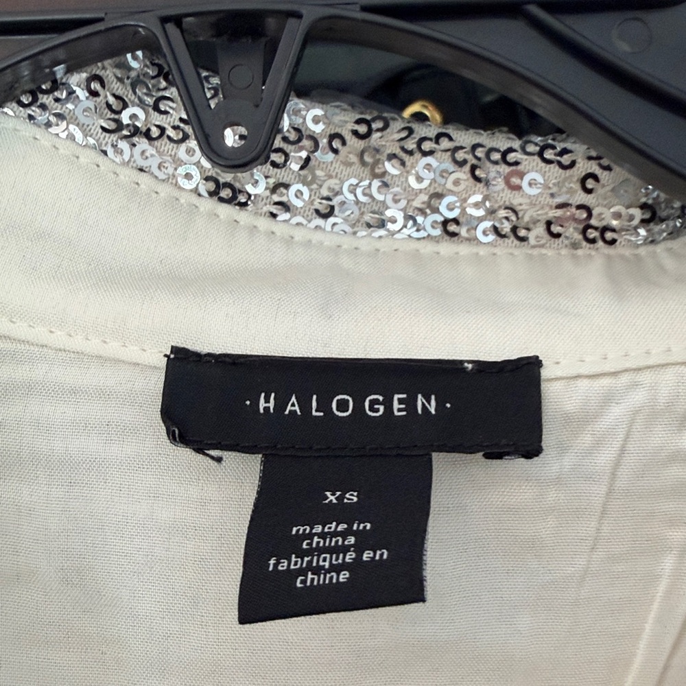 Halogen Silver Sequin Button Down Shirt - image 2